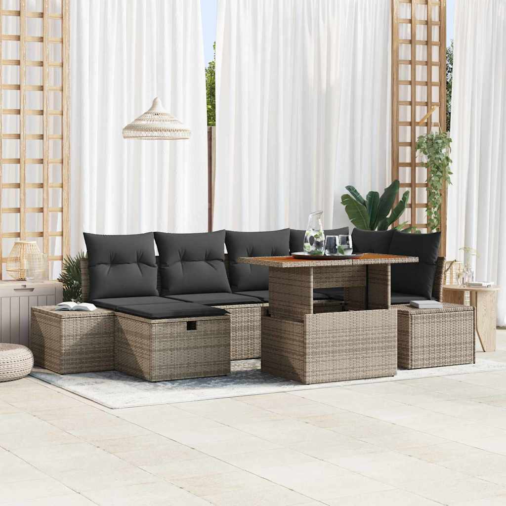 Σετ Καναπέ Κήπου με μαξιλάρι 7 pcs Γκρι συνθετικό ρατάν - Pakobazaar