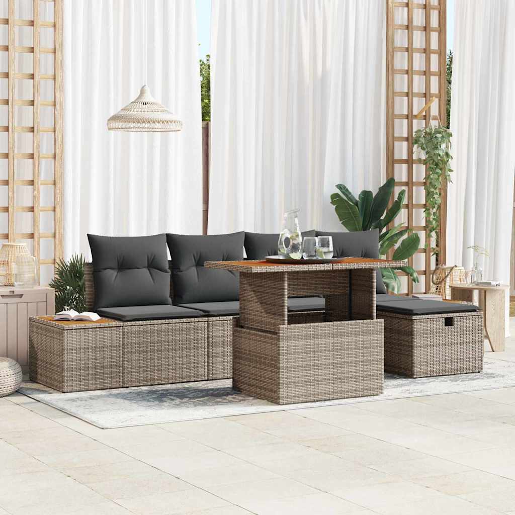 Σετ Καναπέ Κήπου με μαξιλάρι 6 pcs Γκρι συνθετικό ρατάν - Pakobazaar