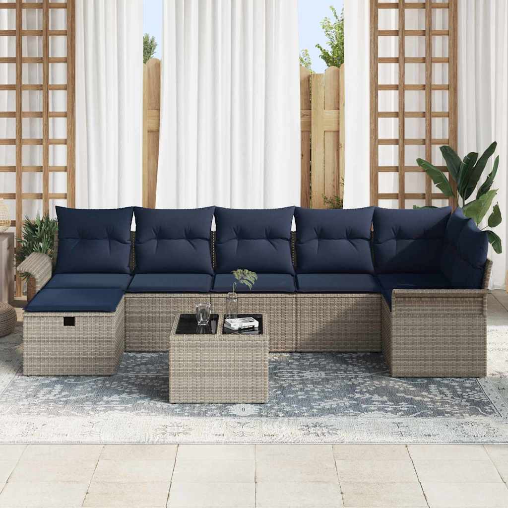 Σετ Καναπέ Κήπου με μαξιλάρι 8 pcs Γκρι Πολυ ράταν - Pakobazaar