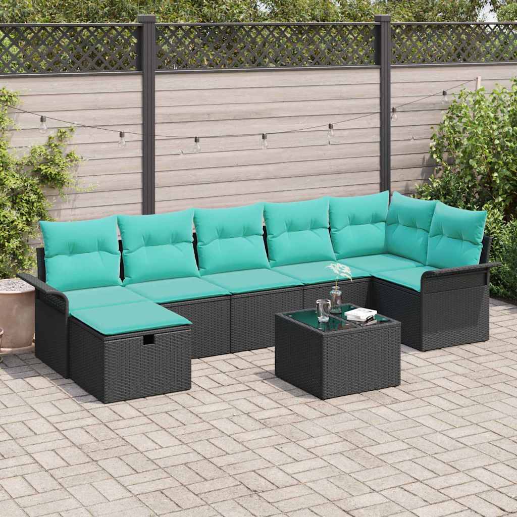 Σετ Καναπέ Κήπου με μαξιλάρι 8 pcs Μαύρο Πολυ ράταν - Pakobazaar