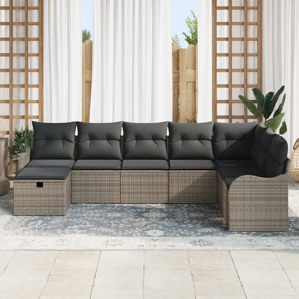 Σετ Καναπέ Κήπου με μαξιλάρι 8 pcs Γκρι συνθετικό ρατάν - Pakobazaar