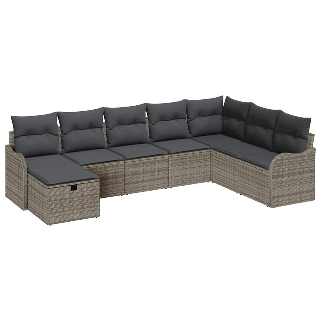 Σετ Καναπέ Κήπου με μαξιλάρι 8 pcs Γκρι συνθετικό ρατάν - Pakobazaar