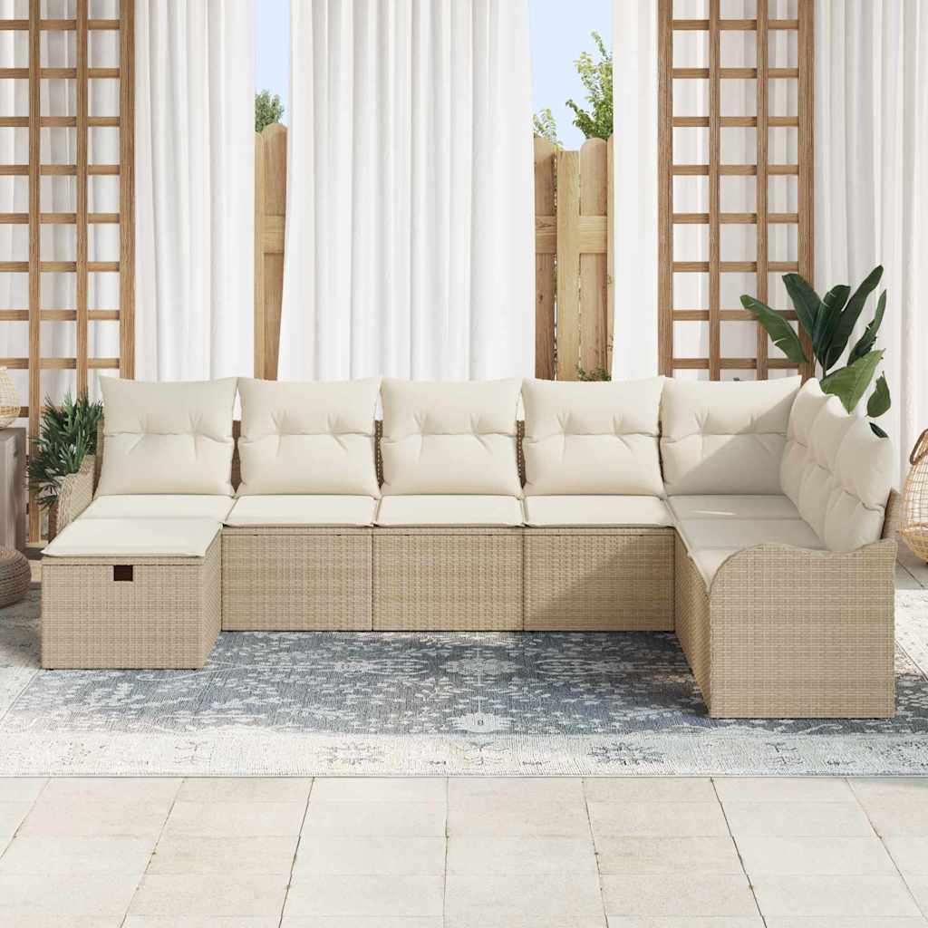 Σετ Καναπέ Κήπου με μαξιλάρι 8 pcs Μπεζ Πολυ ράταν