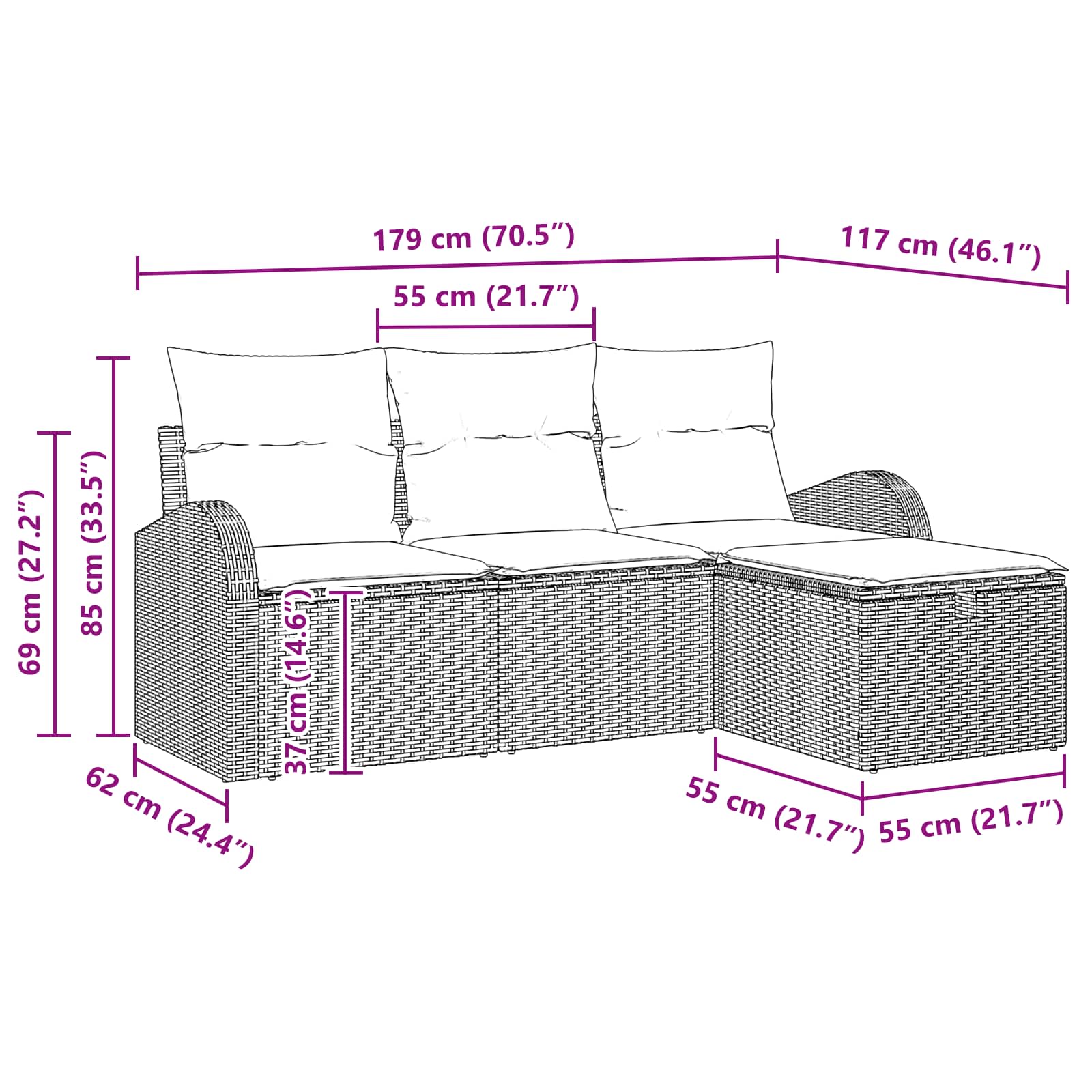 Σετ Καναπέ Κήπου με μαξιλάρι 4 pcs Μαύρο συνθετικό ρατάν - Pakobazaar
