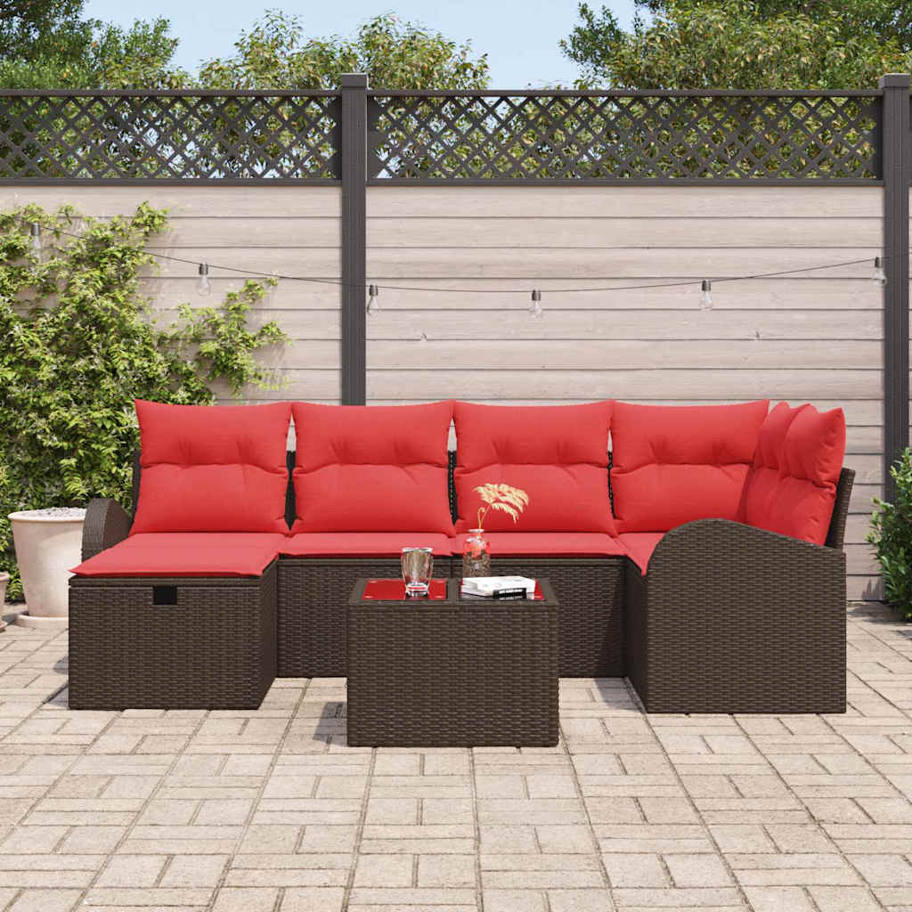 Σετ Καναπέ Κήπου με μαξιλάρι 7 pcs Καφέ συνθετικό ρατάν - Pakobazaar