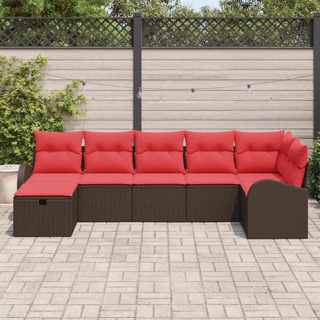 Σετ Καναπέ Κήπου με μαξιλάρι 7 pcs Καφέ συνθετικό ρατάν - Pakobazaar