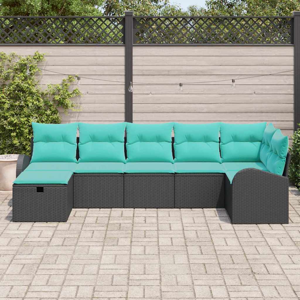 Σετ Καναπέ Κήπου με μαξιλάρι 7 pcs Μαύρο συνθετικό ρατάν - Pakobazaar