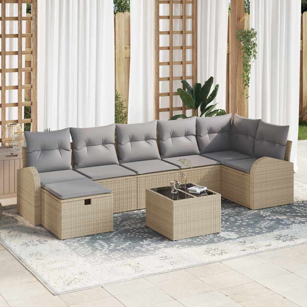 Σετ Καναπέ Κήπου με μαξιλάρι 8 pcs Μπεζ Πολυ ράταν