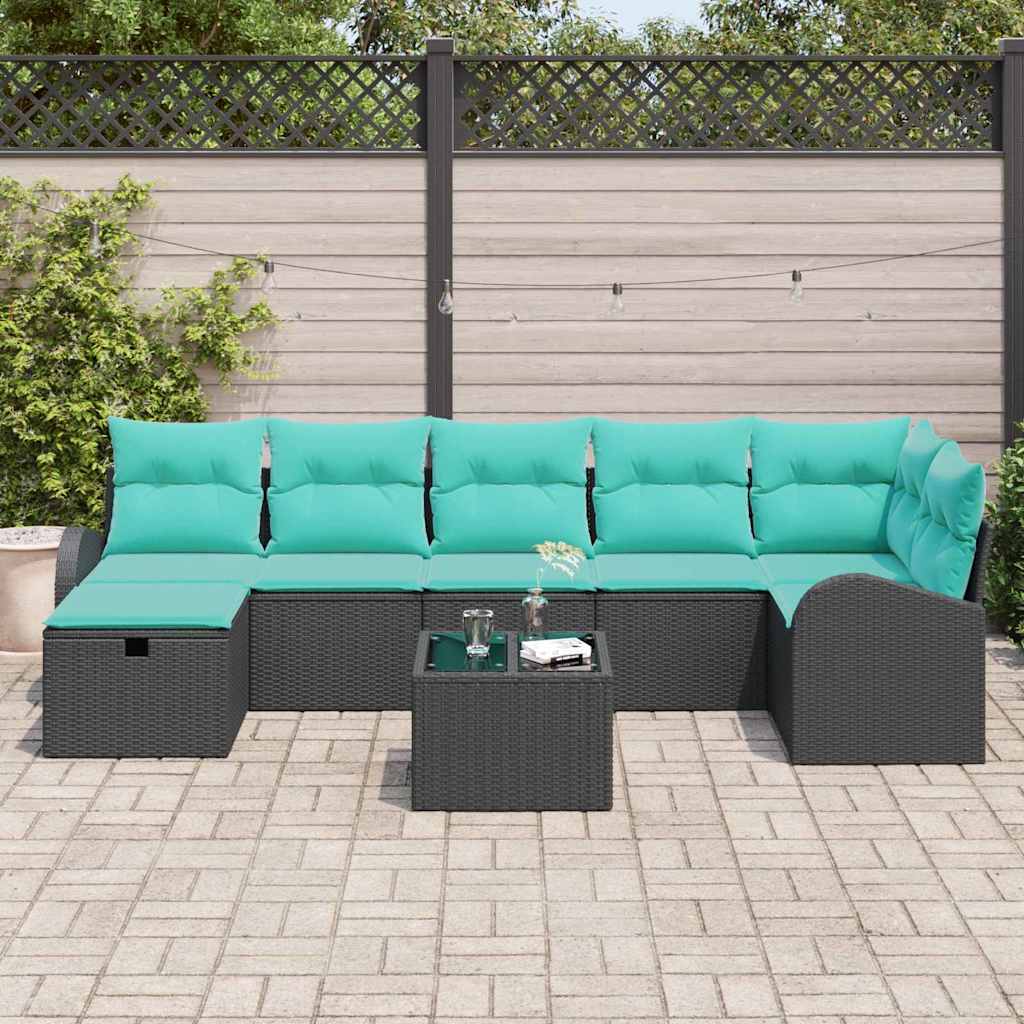 Σετ Καναπέ Κήπου με μαξιλάρι 8 pcs Μαύρο Πολυ ράταν - Pakobazaar