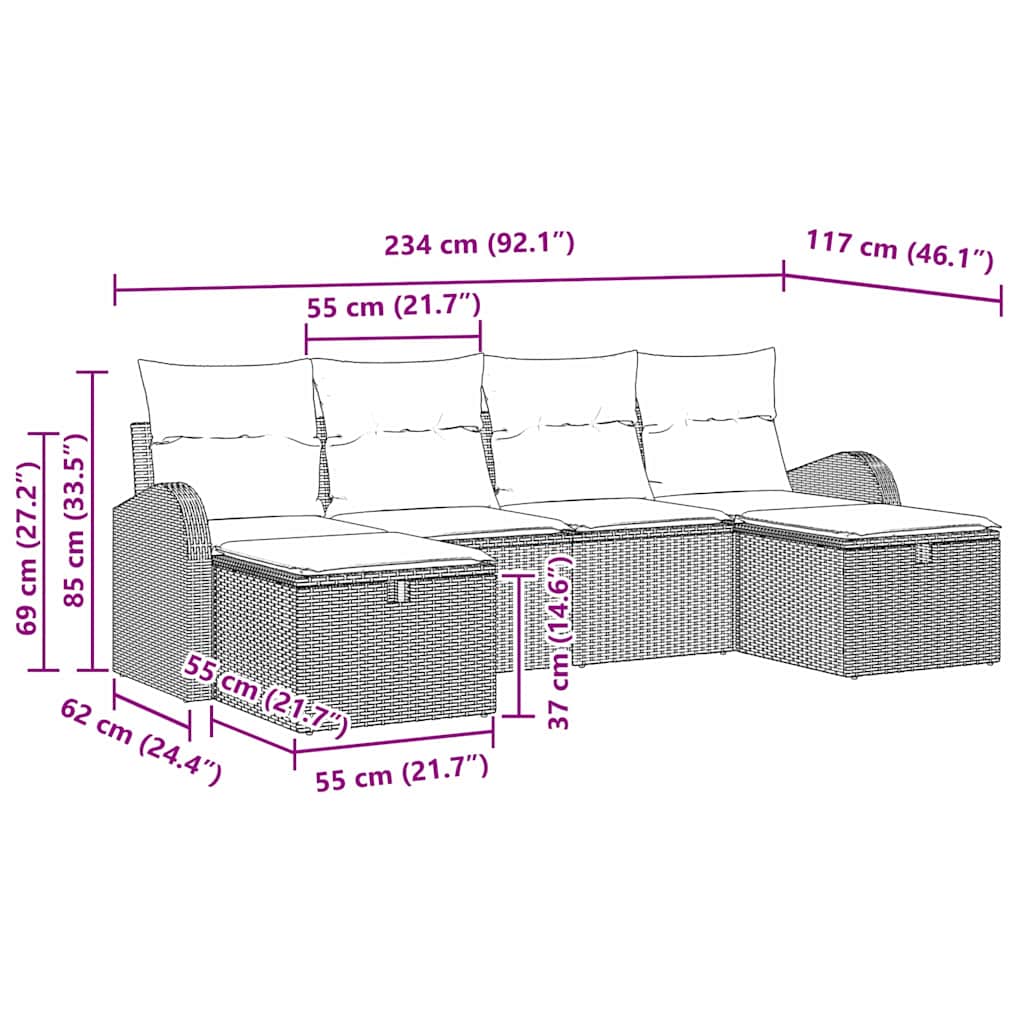 Σετ Καναπέ Κήπου με μαξιλάρι 6 pcs Μαύρο συνθετικό ρατάν - Pakobazaar