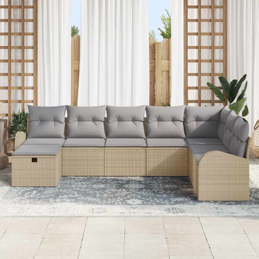 Σετ Καναπέ Κήπου με μαξιλάρι 8 pcs Μπεζ Πολυ ράταν