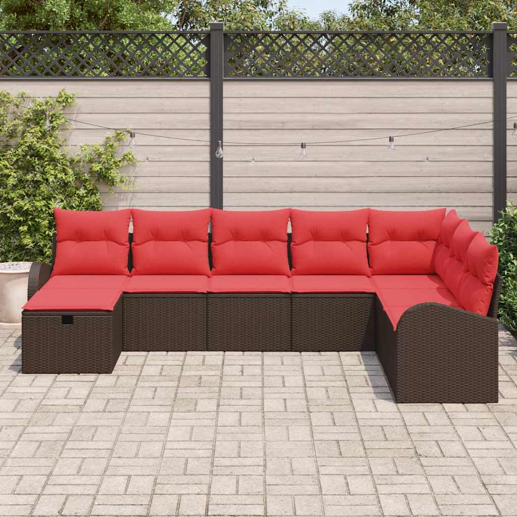 Σετ Καναπέ Κήπου με μαξιλάρι 8 pcs Καφέ Πολυ ράταν - Pakobazaar