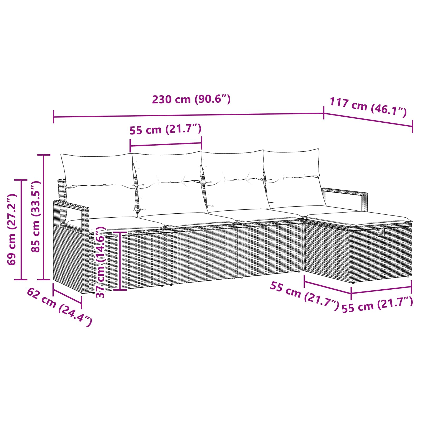 Σετ Καναπέ Κήπου με μαξιλάρι 5 pcs Καφέ συνθετικό ρατάν - Pakobazaar