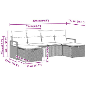 Σετ Καναπέ με μαξιλάρι 5 pcs συνθετικό ρατάν - Pakobazaar