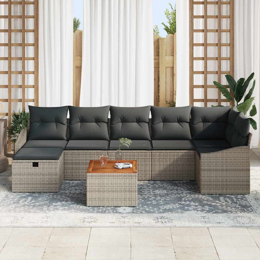 Σετ Καναπέ Κήπου με μαξιλάρι 8 pcs Γκρι Πολυ ράταν