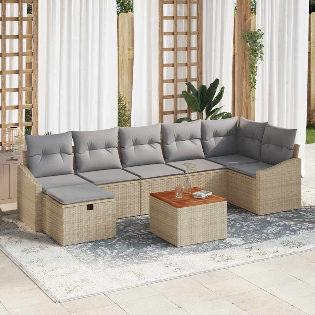 Σετ Καναπέ Κήπου με μαξιλάρι 8 pcs Μπεζ Πολυ ράταν