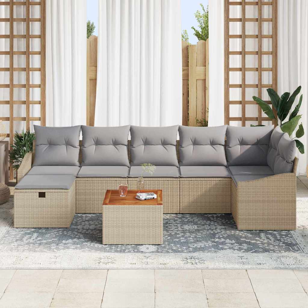 Σετ Καναπέ Κήπου με μαξιλάρι 8 pcs Μπεζ Πολυ ράταν