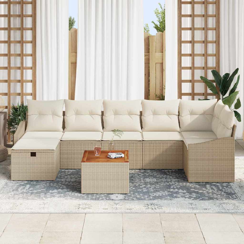 Σετ Καναπέ Κήπου με μαξιλάρι 8 pcs Μπεζ Πολυ ράταν