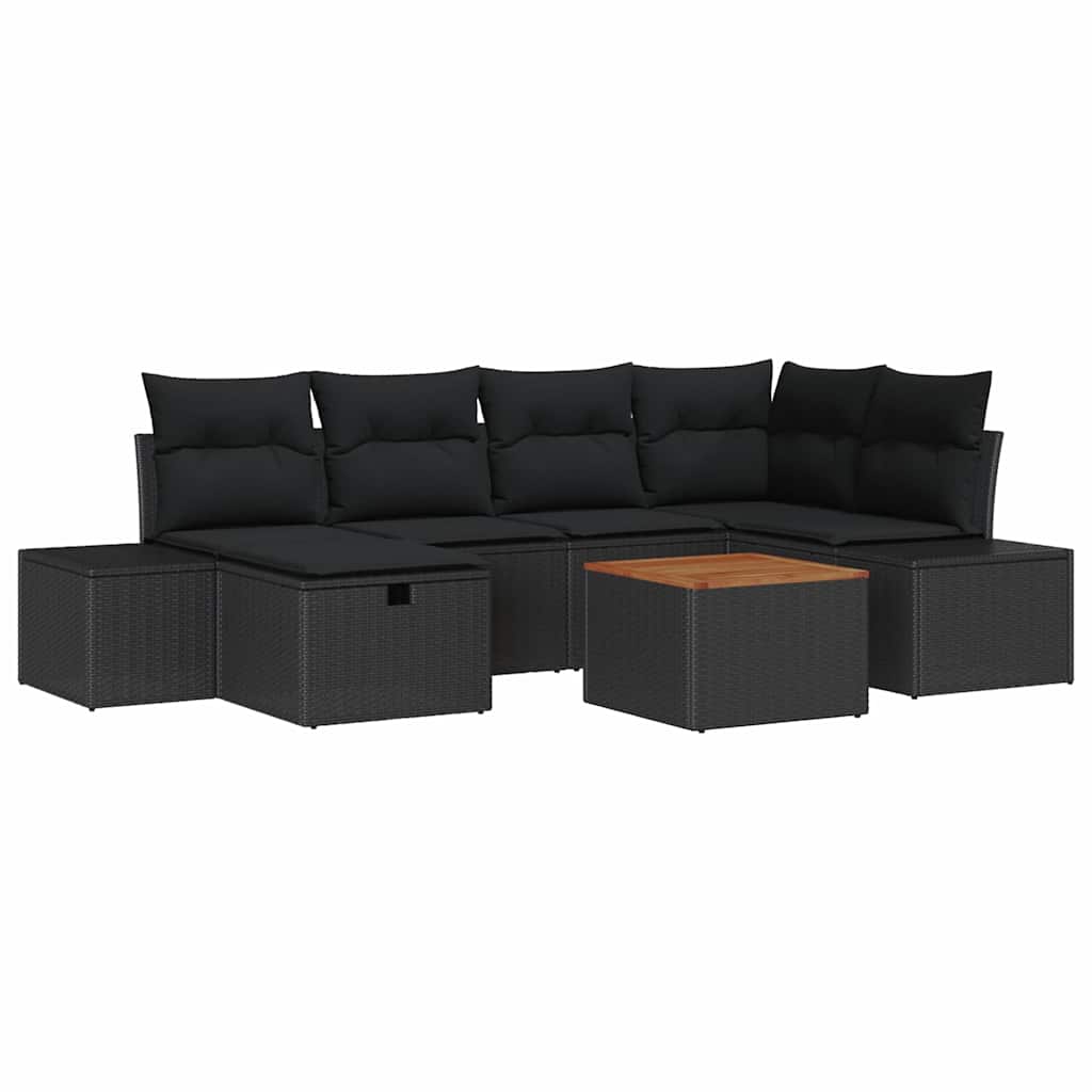 Σετ Καναπέ Κήπου με μαξιλάρι 7 pcs Μαύρο Πολυ ράταν - Pakobazaar