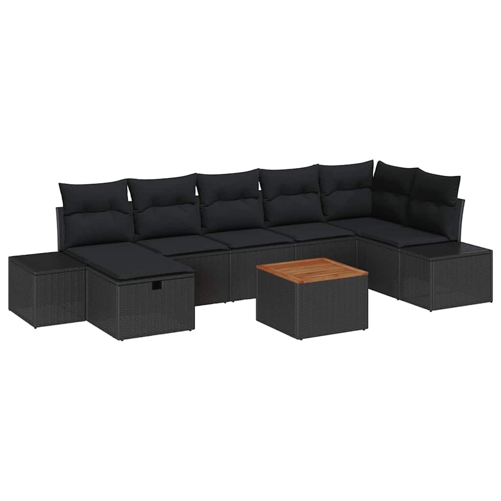 Σετ Καναπέ Κήπου με μαξιλάρι 8 pcs Μαύρο Πολυ ράταν