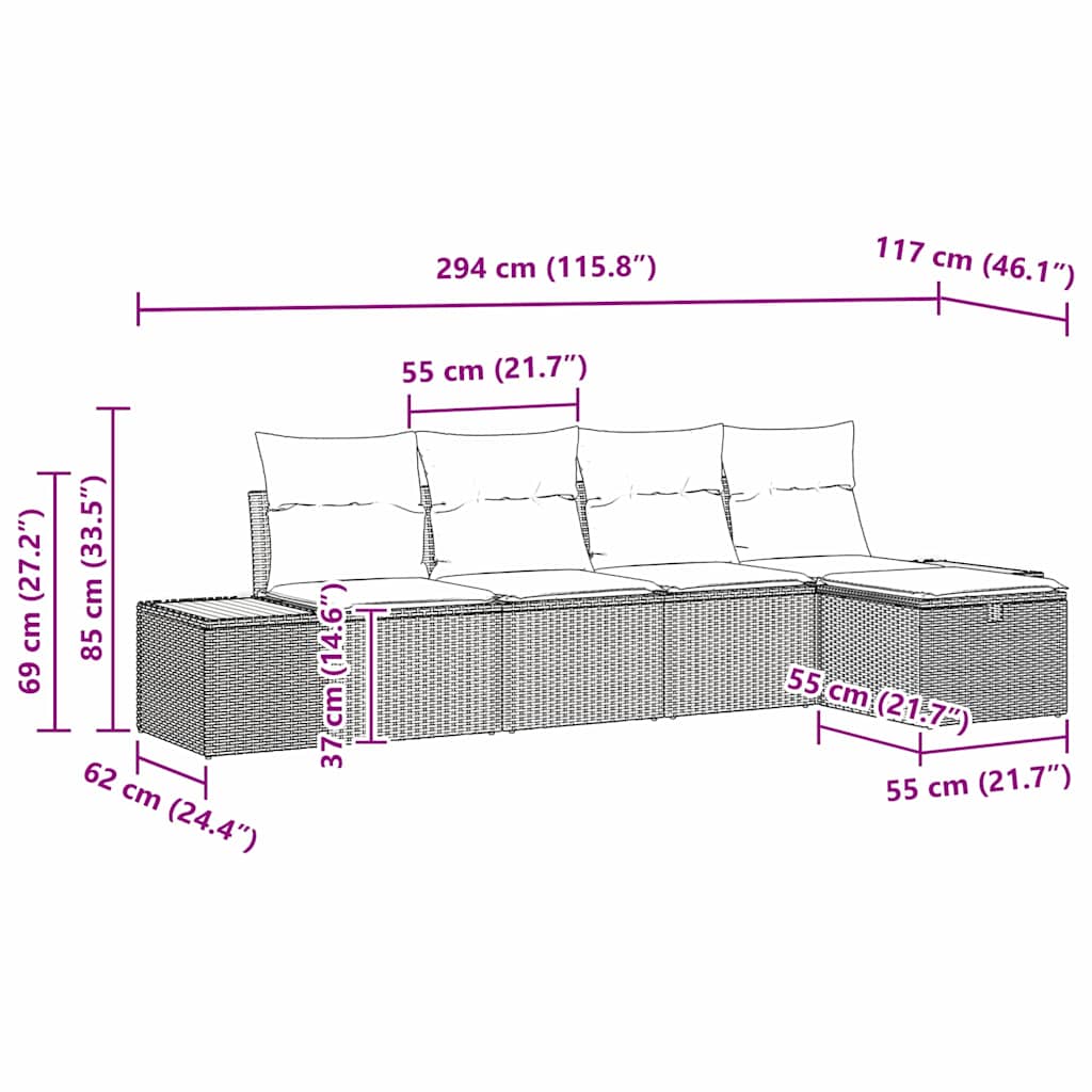 Σετ Καναπέ Κήπου με μαξιλάρι 5 pcs Μπεζ Πολυ ράταν