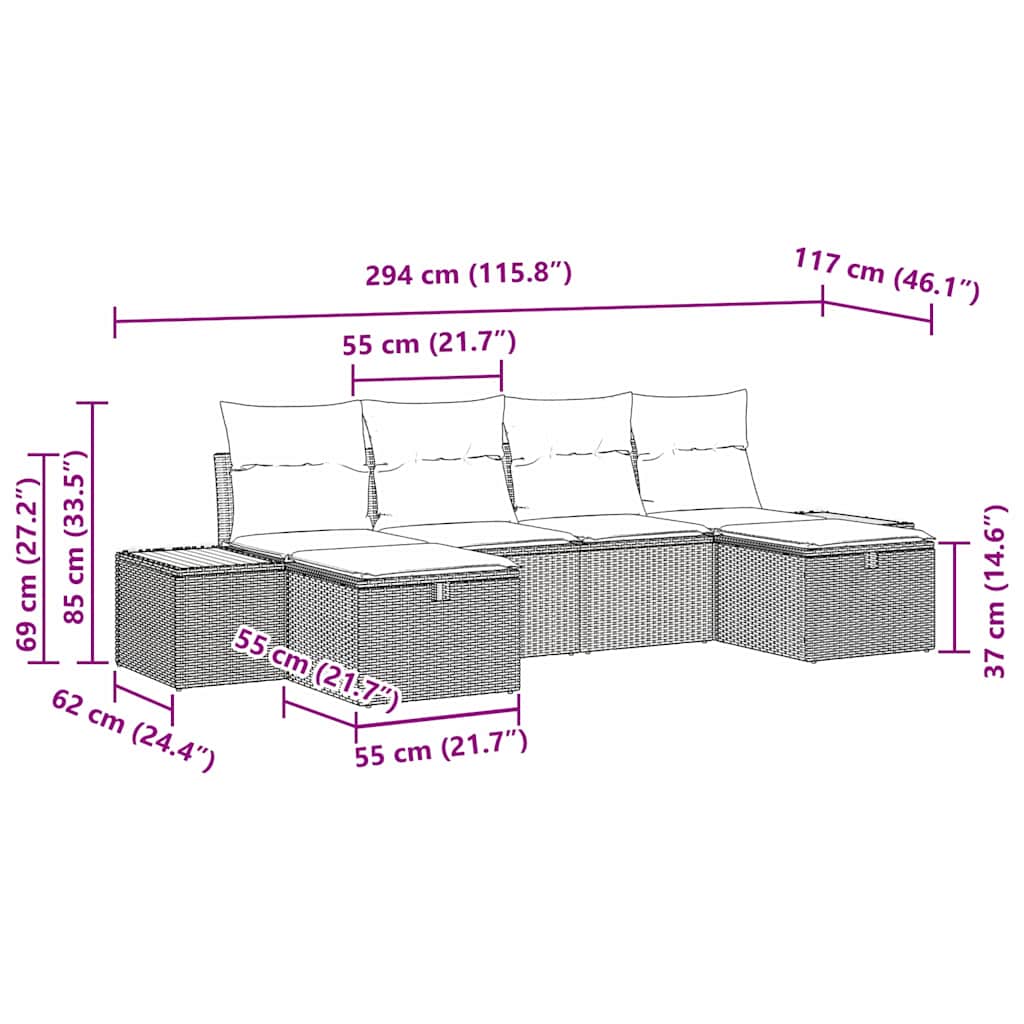 Σετ Καναπέ Κήπου 6 pcs Μαύρο 55 x 62 x 69 εκ Πολυ ράταν - Pakobazaar