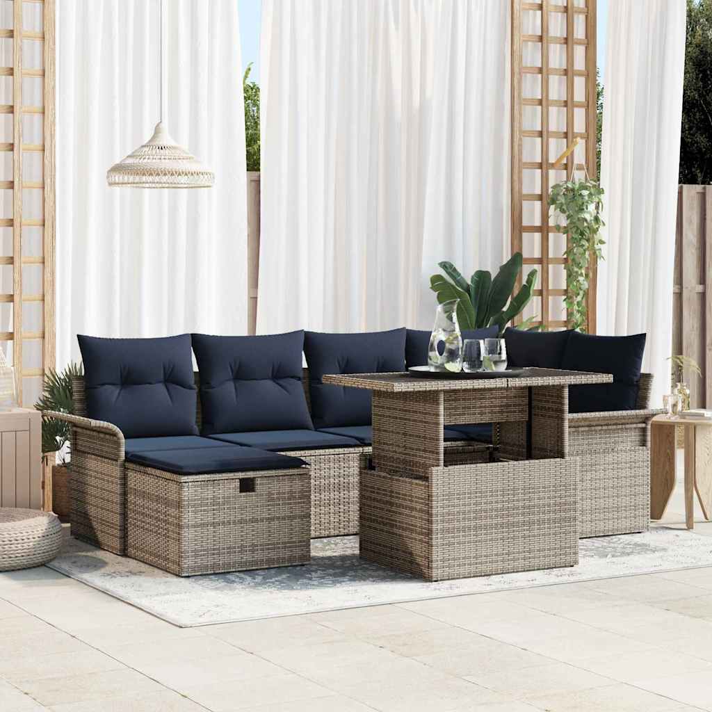 Σετ Καναπέ Κήπου με μαξιλάρι 7 pcs Γκρι Πολυ ράταν - Pakobazaar