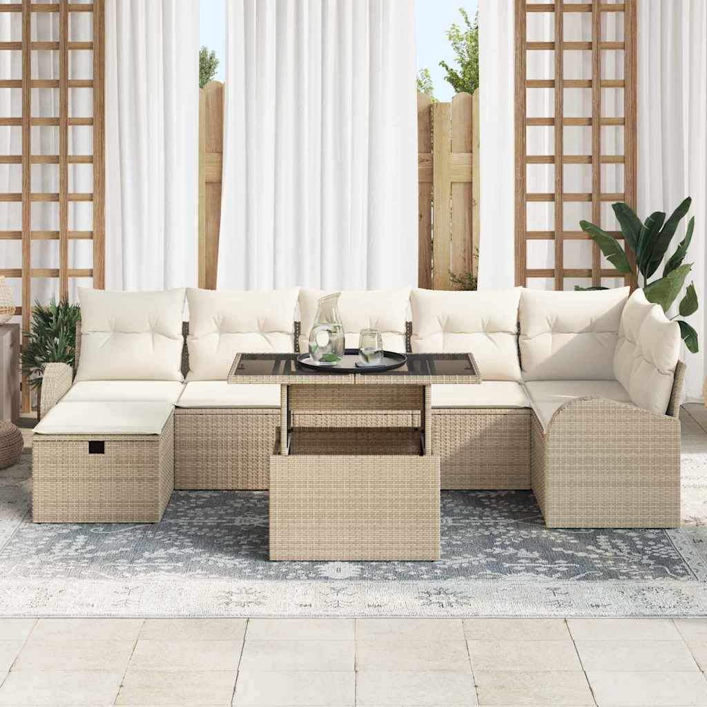 Σετ Καναπέ Κήπου με μαξιλάρι 8 pcs Μπεζ Πολυ ράταν