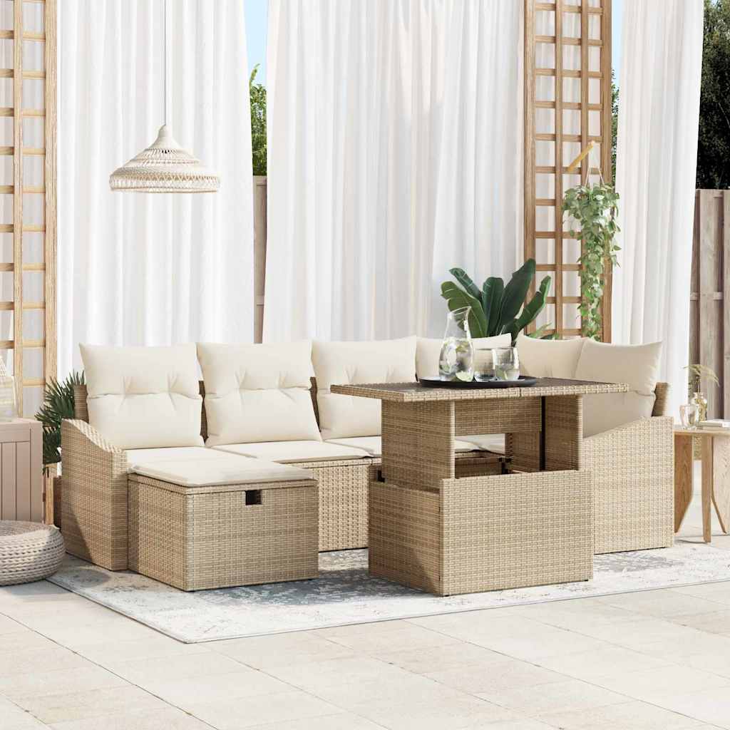 Σετ Καναπέ Κήπου με μαξιλάρι 7 pcs Μπεζ συνθετικό ρατάν - Pakobazaar