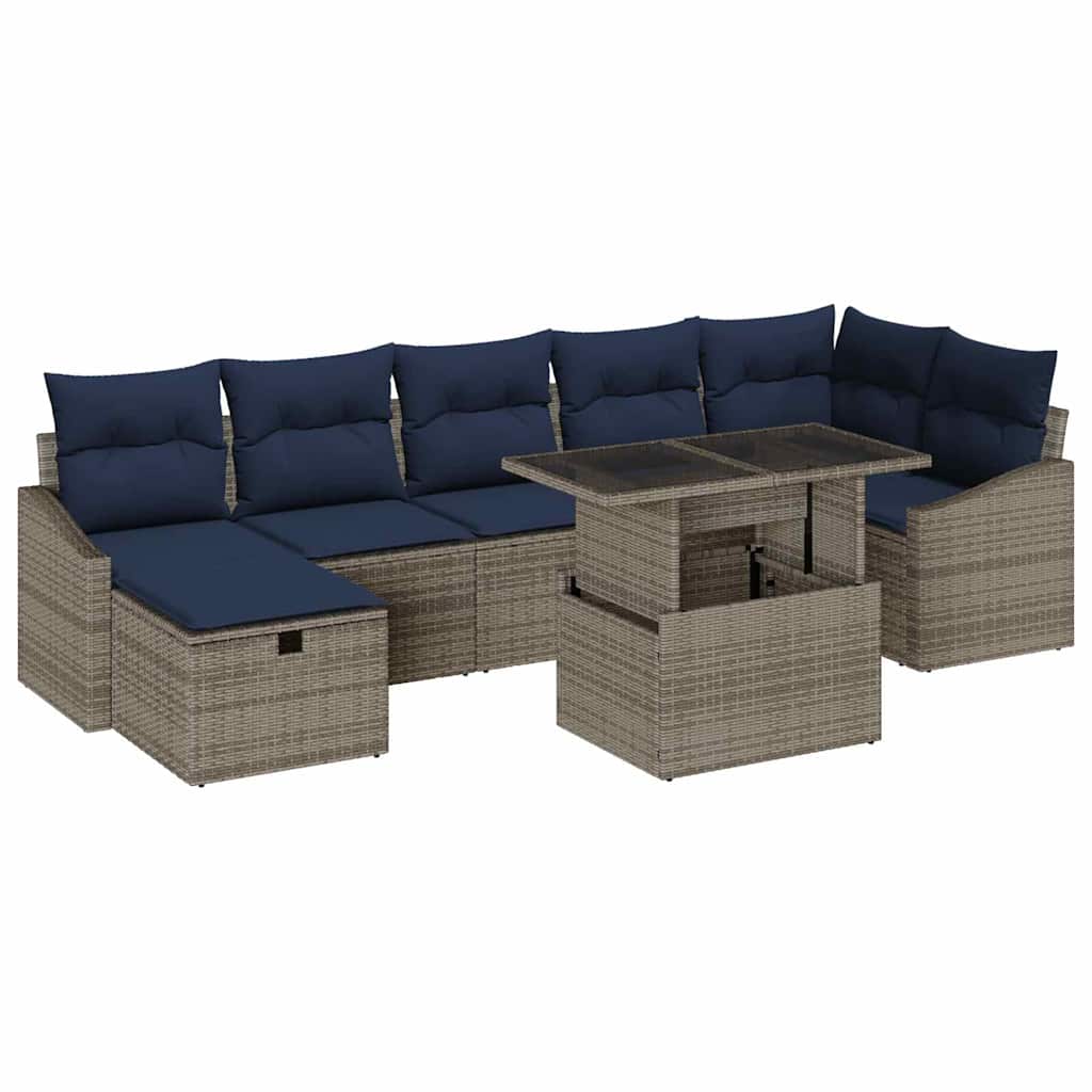 Σετ Καναπέ Κήπου με μαξιλάρι 8 pcs Γκρι συνθετικό ρατάν - Pakobazaar
