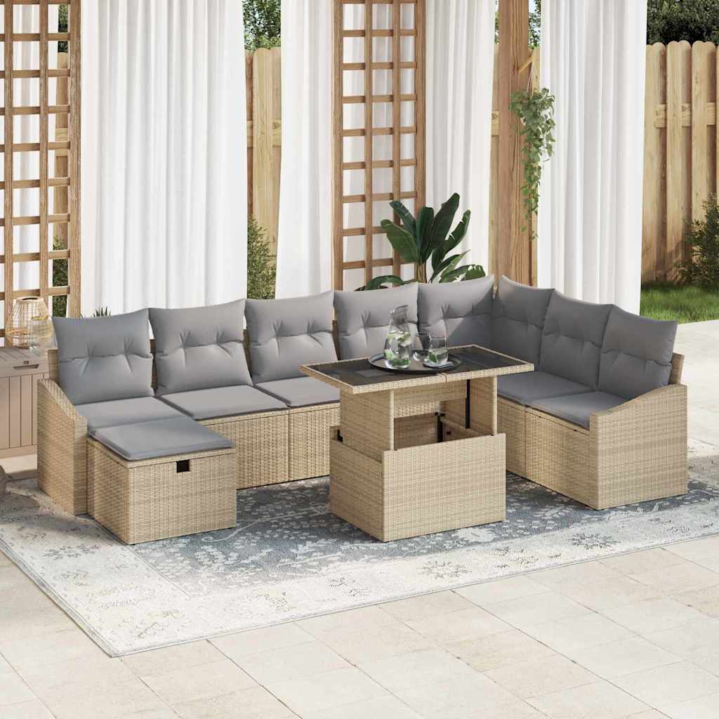 Σετ Καναπέ Κήπου 9 pcs Μπεζ συνθετικό ρατάν - Pakobazaar
