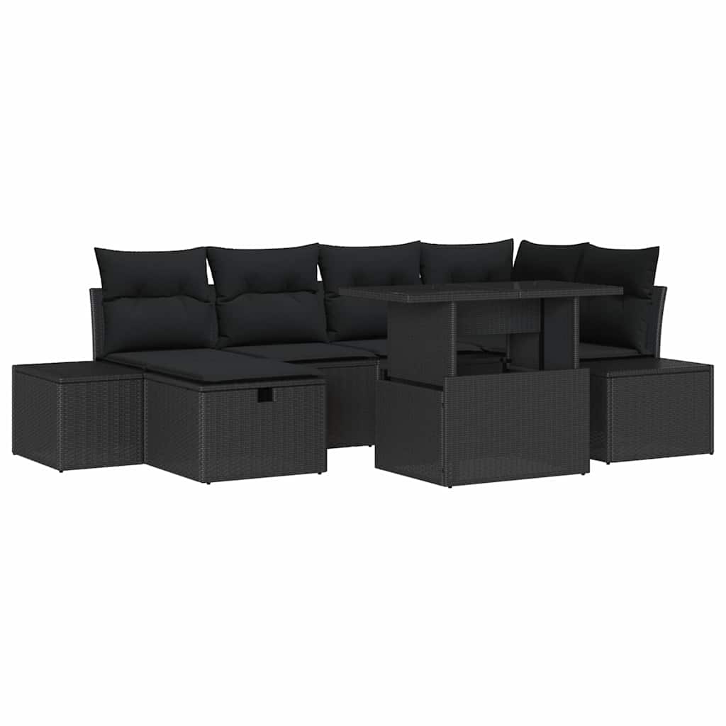 Σετ Καναπέ Κήπου 7 pcs Μαύρο συνθετικό ρατάν - Pakobazaar