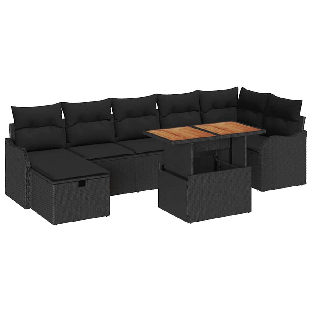 Σετ Καναπέ Κήπου με αποθήκευση 8 pcs Μαύρο Πολυ ράταν - Pakobazaar
