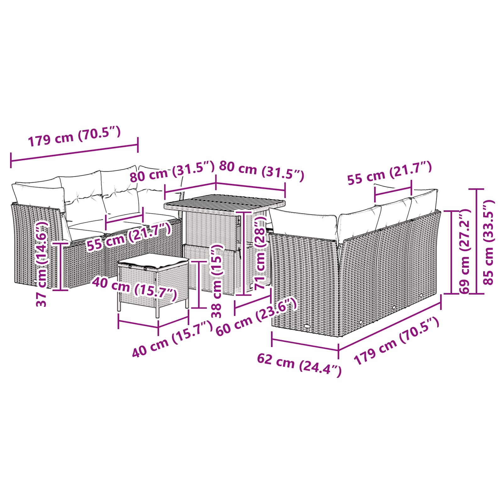 Σετ Καναπέ Κήπου 9 pcs Μαύρο συνθετικό ρατάν - Pakobazaar