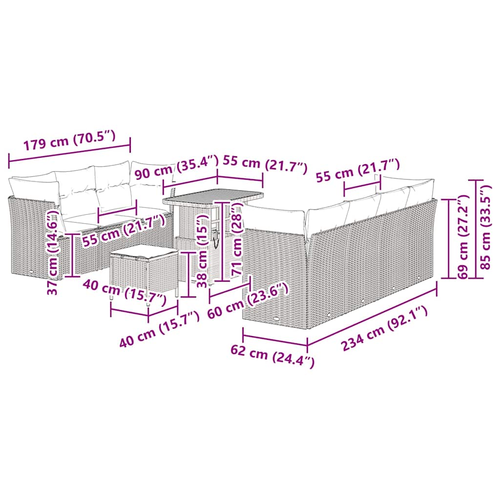 Σετ Καναπέ Κήπου 10 pcs Μπεζ συνθετικό ρατάν