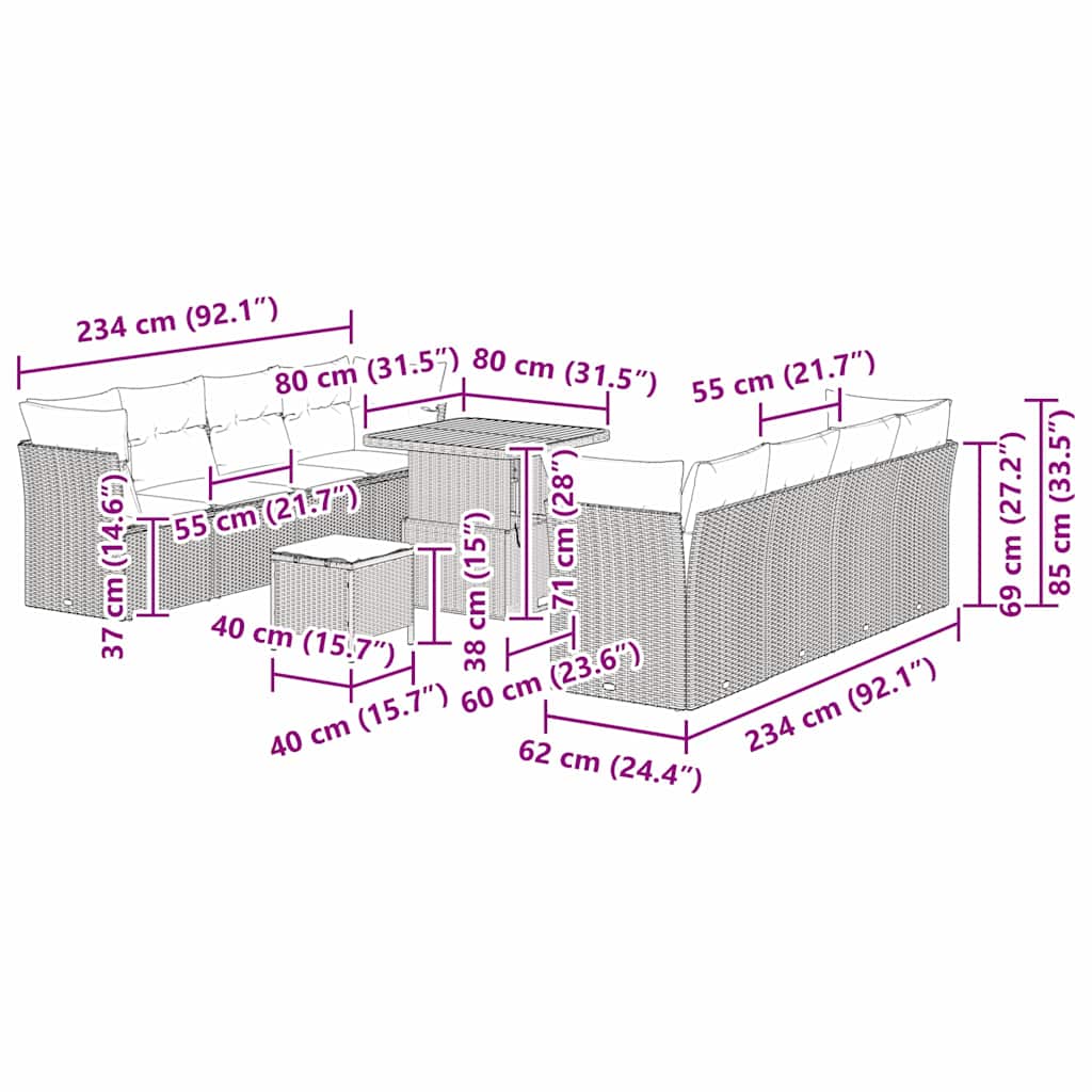 Σετ Καναπέ Κήπου 11 pcs Γκρι συνθετικό ρατάν