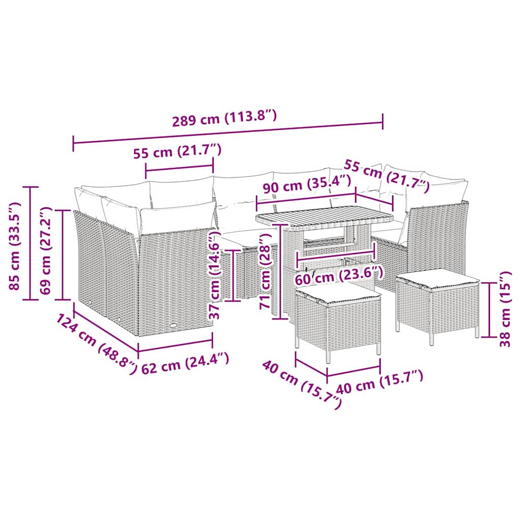 Σετ Καναπέ Κήπου 10 pcs Μαύρο συνθετικό ρατάν