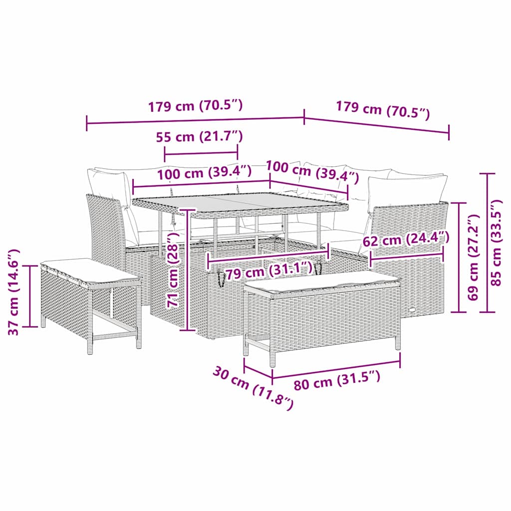 Σετ Καναπέ Κήπου 8 pcs Μπεζ συνθετικό ρατάν