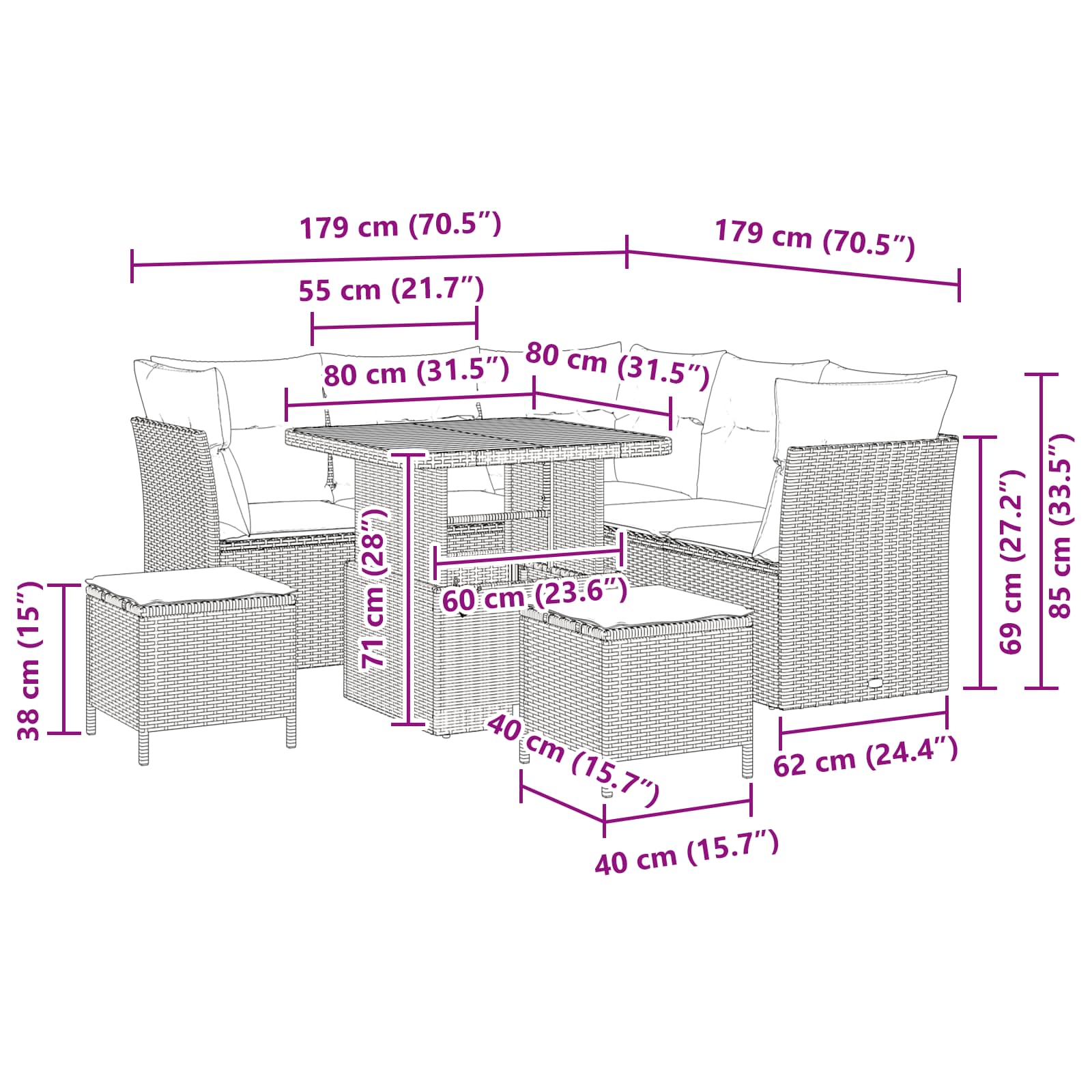Σετ Καναπέ Κήπου 8 pcs Μαύρο συνθετικό ρατάν - Pakobazaar