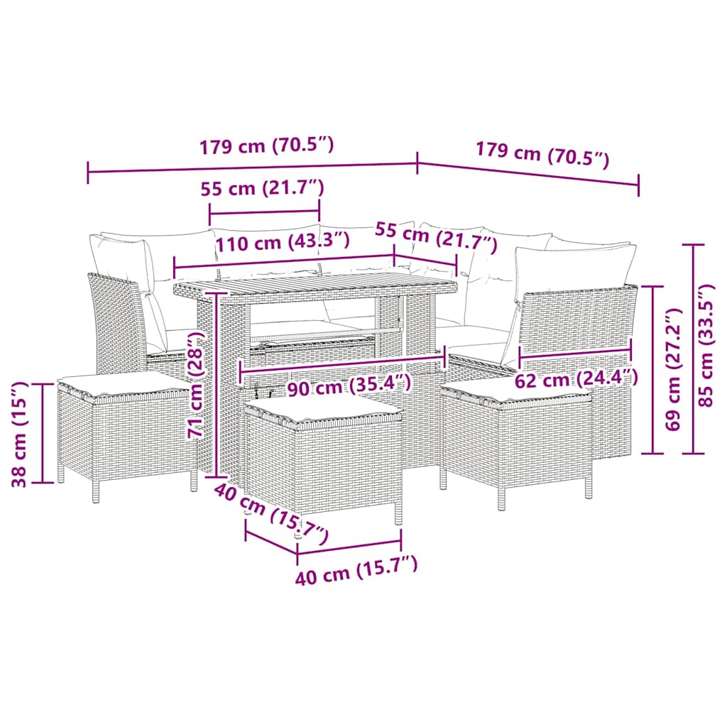 Σετ Καναπέ Κήπου 9 pcs Μαύρο συνθετικό ρατάν