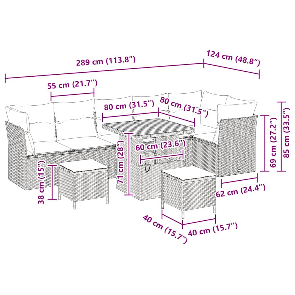 Σετ Καναπέ Κήπου 9 pcs Γκρι συνθετικό ρατάν