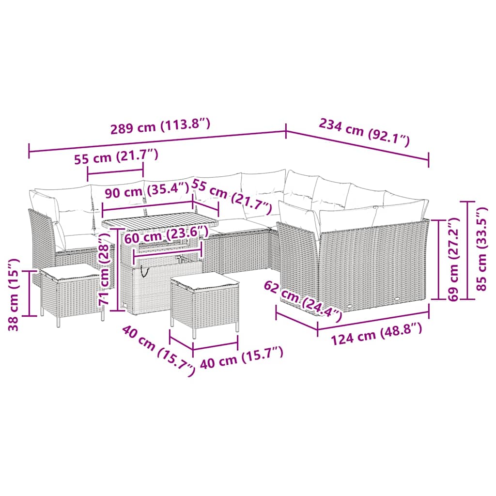 Σετ Καναπέ Κήπου 12 pcs Μαύρο συνθετικό ρατάν