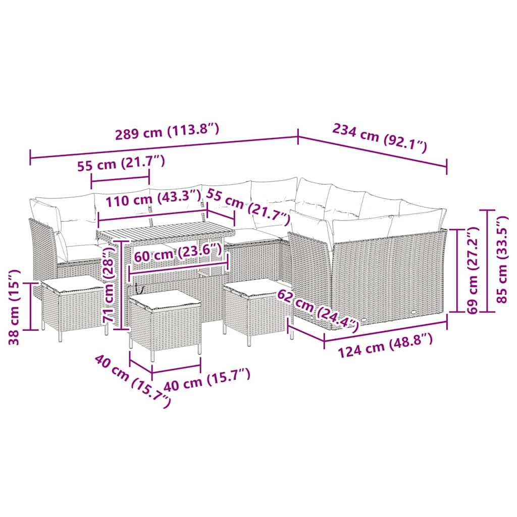 Σετ Καναπέ Κήπου 13 pcs Μπεζ συνθετικό ρατάν