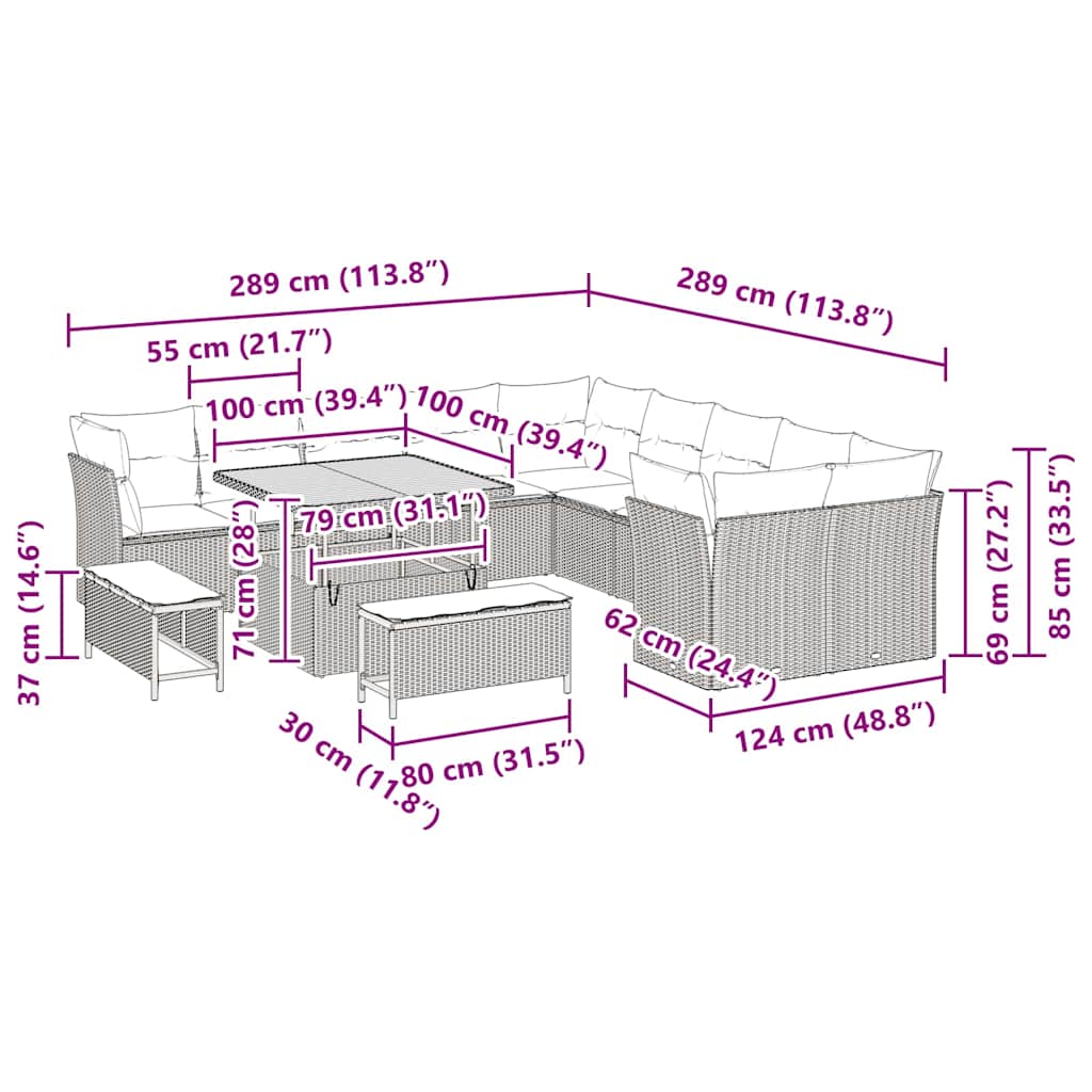Σετ Καναπέ Κήπου 13 pcs Μαύρο συνθετικό ρατάν
