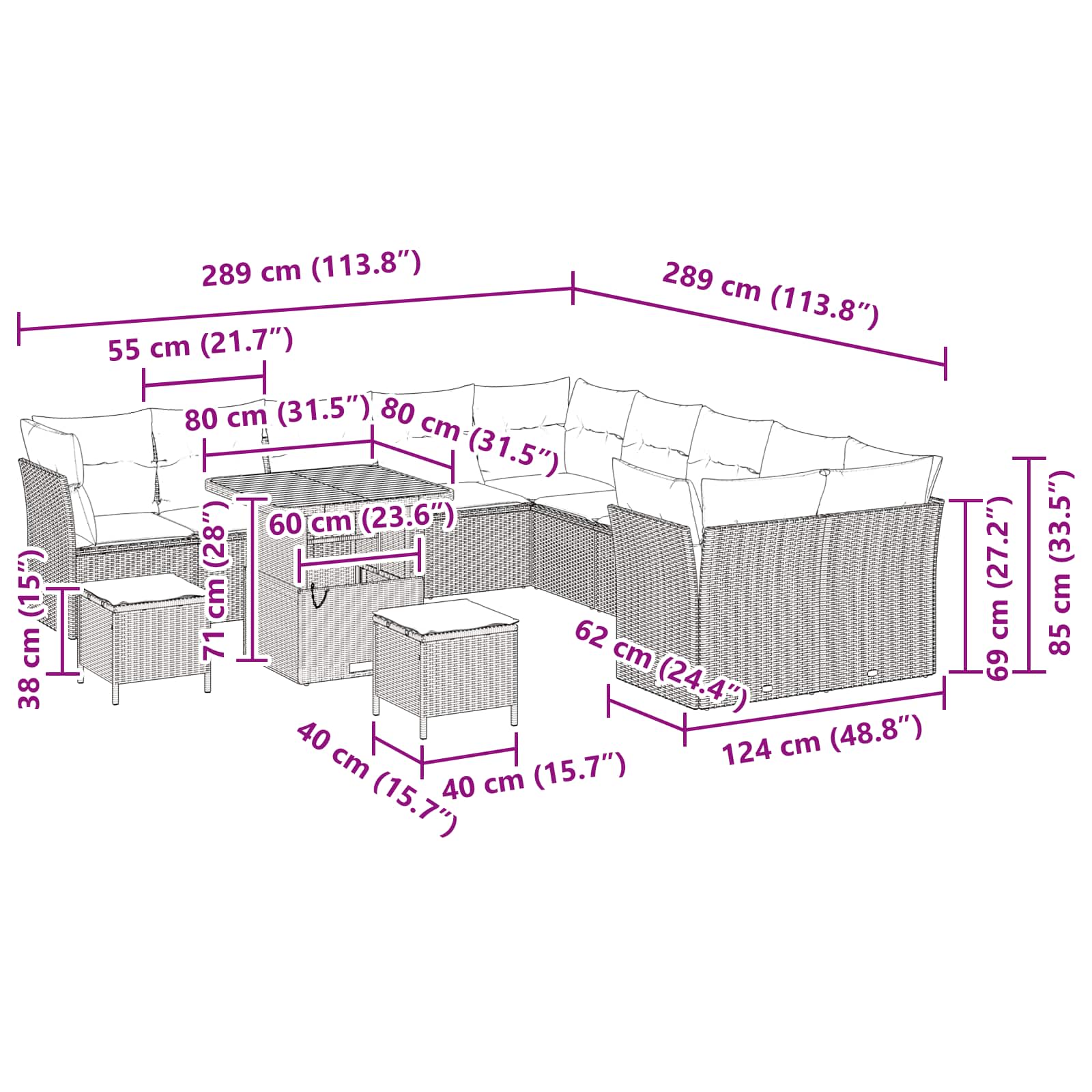 Σετ Καναπέ Κήπου 13 pcs Μαύρο συνθετικό ρατάν