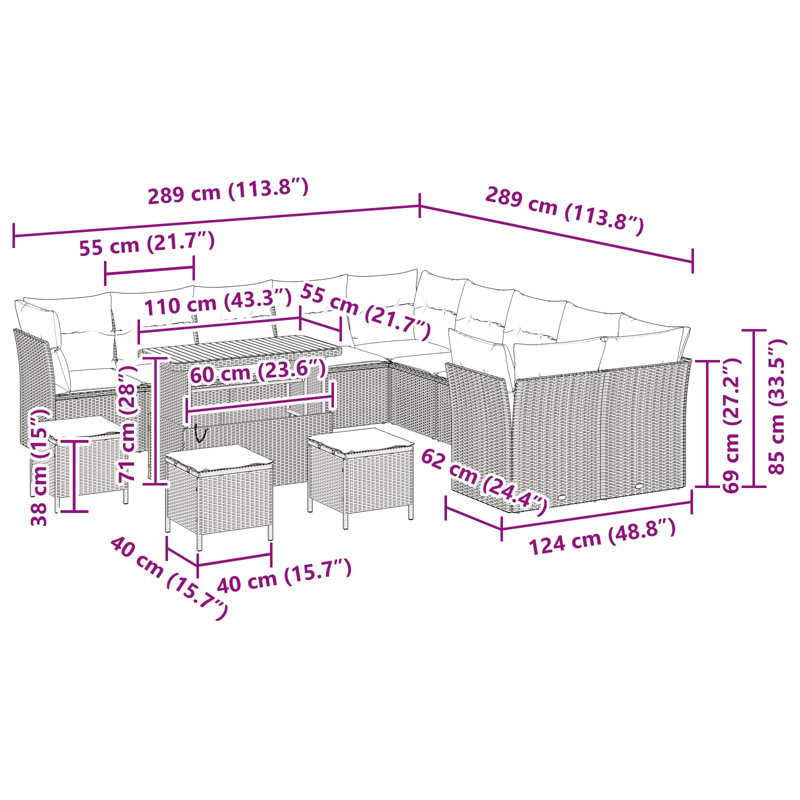 Σετ Καναπέ Κήπου 14 pcs Μαύρο συνθετικό ρατάν - Pakobazaar