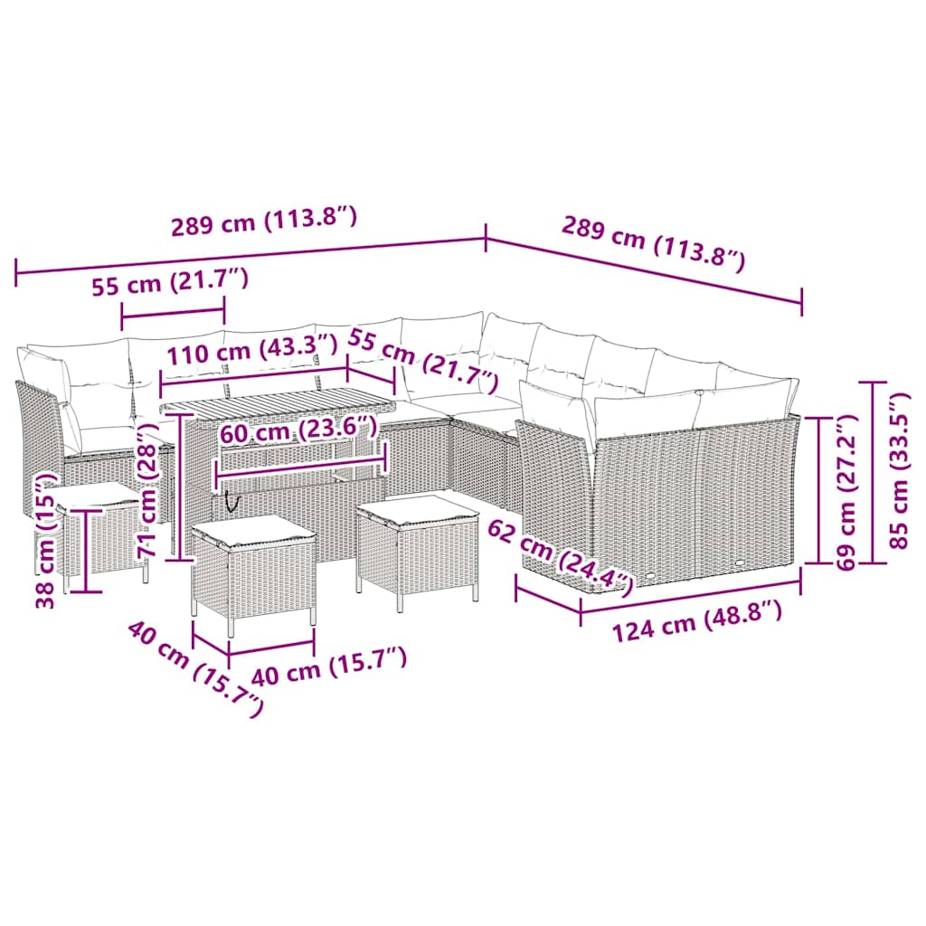 Σετ Καναπέ Κήπου 14 pcs Γκρι συνθετικό ρατάν