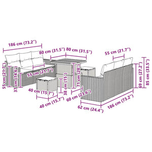 Σετ Καναπέ Κήπου με μαξιλάρι 9 pcs Μπεζ συνθετικό ρατάν - Pakobazaar