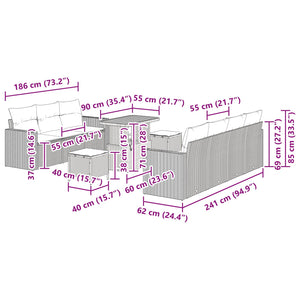Σετ Καναπέ Κήπου με μαξιλάρι 10 pcs Μαύρο συνθετικό ρατάν - Pakobazaar
