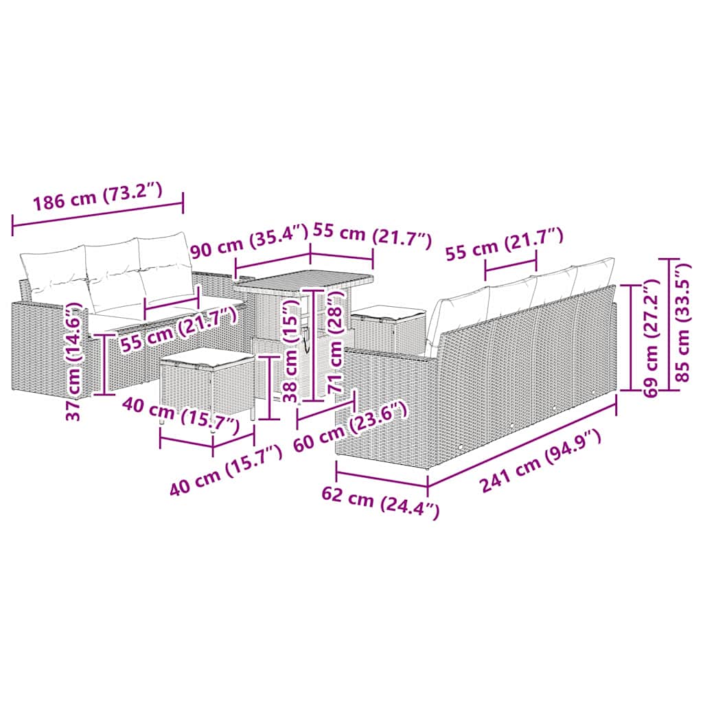 Σετ Καναπέ Κήπου 10 pcs Μπεζ συνθετικό ρατάν